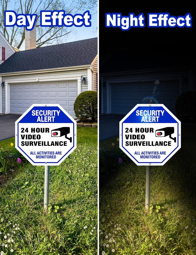 multiwins Video Surveillance Sign, 4-Pack 10"x10" Security Camera Sign, Reflective and Waterproof Material 24 Hour Surveillance Signs For Home/Business - Image 4